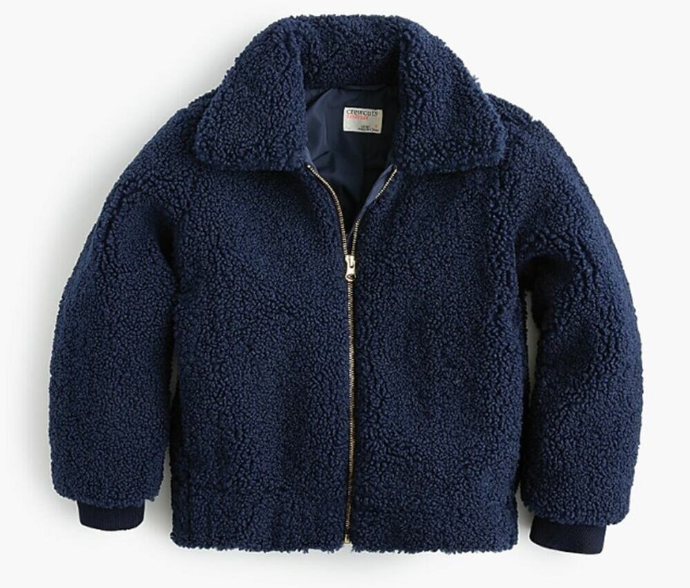 J‎ Crew Crewcuts Unisex Navy Collared Sherpa Fleece Bomber Jacket Kids Sz 8